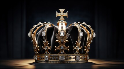 Close up a golden crown on black background. 3d rendering.