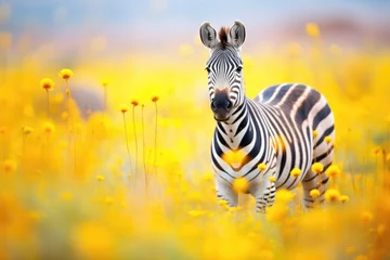 Fotobehang zebra amongst yellow wildflowers © altitudevisual