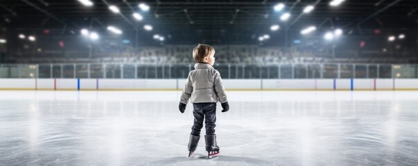 Obraz premium Cute little girl is teaching to skate on ice ring.