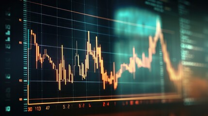 Stock graph and financial chart. Analyze stock market finance volume of stock market with Graph and chart holograph technology. High quality photo