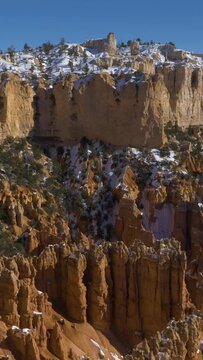 Paria View. Bryce Canyon Hoodoos in Winter. Utah, USA. Panning. Vertical Video