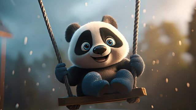 cute panda is swinging. Created with Generative AI.