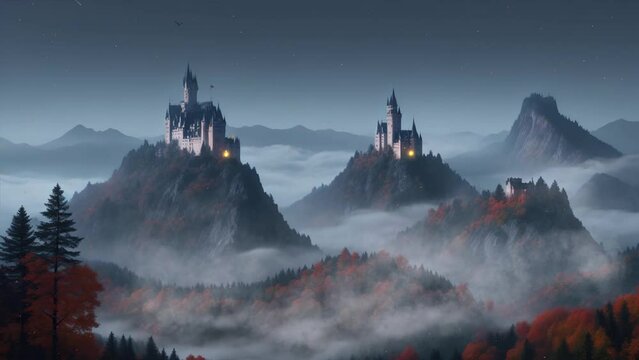 sunrise over castle in the mountain