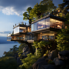 
Picture of a beautiful house next to a cliff Modern and luxurious tree house