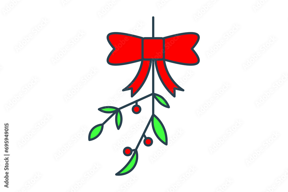 Poster mistletoe icon. icon related to christmas and the end of the year. flat line icon style. simple vect