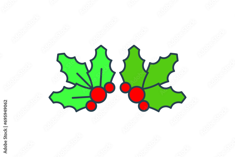 Poster holly icon. icon related to christmas and the end of the year. flat line icon style. simple vector d
