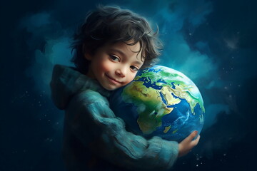 child hold earth planet, save the children concept