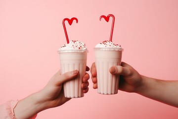 couple hand hold milkshakes isolated - Powered by Adobe
