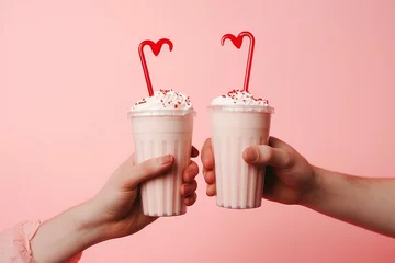 Foto op Plexiglas couple hand hold milkshakes isolated © dobok