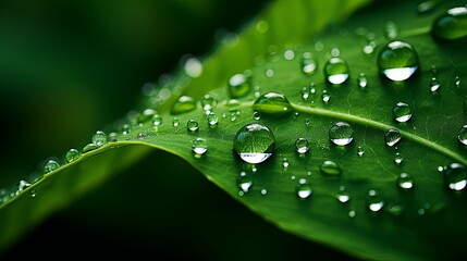 Dew Drops on Green Leaf