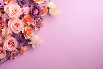 Pastel Rose Bouquet on Purple