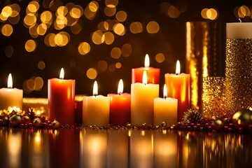 Stylish Golden Composition with Bokeh, Candle, and Room for Text