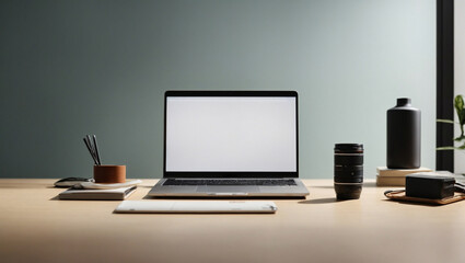 Technology, innovation, office space. Gadgets and devices against a clean backdrop. Copy space.