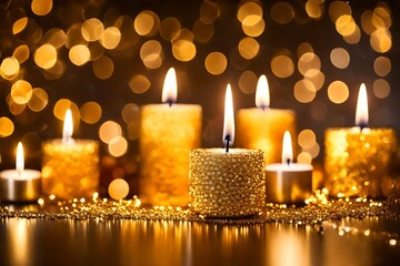 Golden Composition Set Against a Bokeh Background with Candle