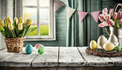 easter table background and free space for your decoration