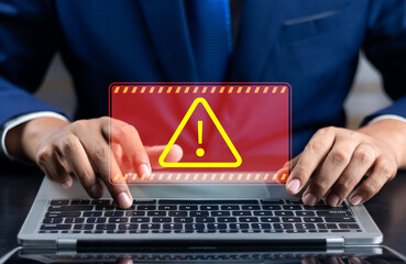 System warning hacked alert, Protection against personal data hacking, Notification error mark...