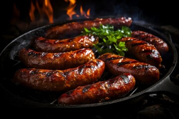 Savory Grilled sausages. Dinner pork beef. Generate Ai