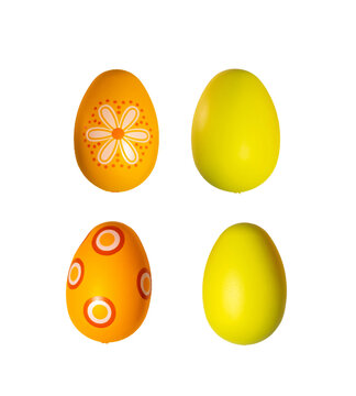 Yellow and orange decorates easter eggs isolated on white or transparent background, cutout.