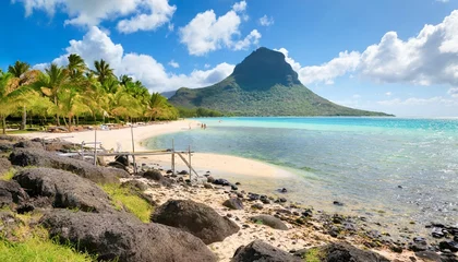 Papier Peint photo Le Morne, Maurice landscape with le morne beach and mountain at mauritius island africa