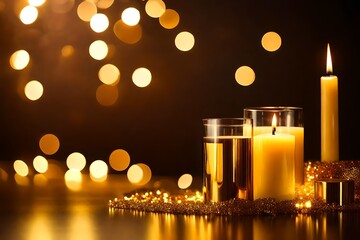 Festive Gold-themed Composition with Bokeh and Candlelight