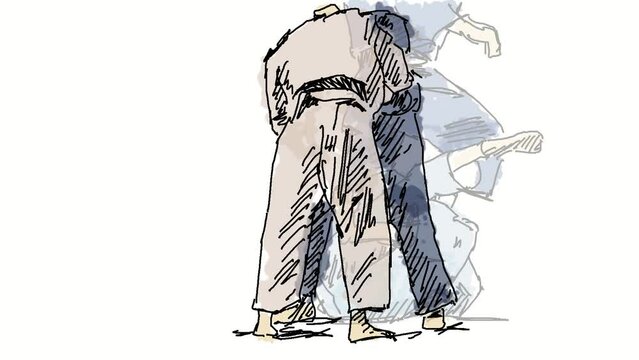 Short animation of judo fighters in action.