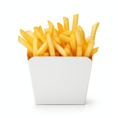French fries in a white blank box isolated on white background