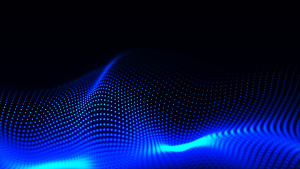 Technology background. Abstract digital particle wave. Futuristic dotted wave. Network connection structure. 3D rendering.