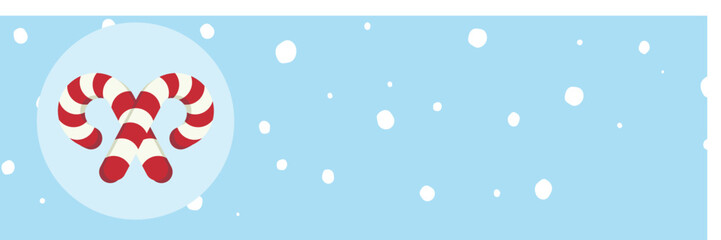 Christmas red and white candy canes with snow on snowfall blue background, candy canes with Copyspace, Snowfall with candy canes, Candy canes with room for text, Red and white confections, Sweet treat