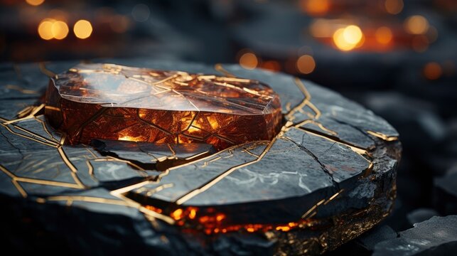 Septaria Mineral Stone On Concrete Surface, Background Image, Background For Banner, HD
