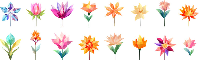 Set of a geometric polygonal flower art.