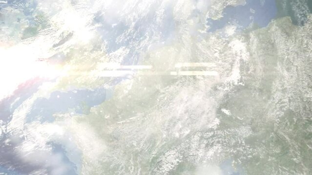 Zoom in from space and focus on Baesweiler, Germany. 3D Animation. Background for travel intro. Elements of this image furnished by NASA
