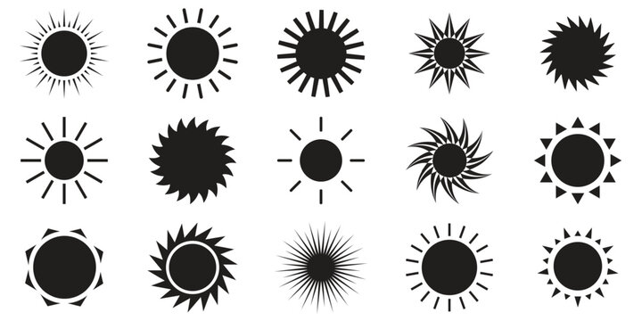 Sun icon set. Vector flat design.sun star icons.Collection of sun stars for use in as logo or weather icon.solar isolated icon, sunshine, sunset collection, summer, sunlight – stock vector
