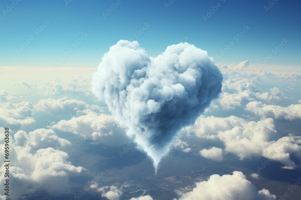 Poster cloud in the shape of a heart. backdrop with selective focus and copy space for the inscription