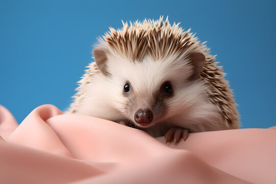 Cute Baby Hedgehog Portrait in Bold Minimalist Studio. Generative AI illustration