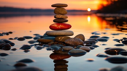 Stones Balance On Beach Sunrise Shot, Background Image, Background For Banner, HD