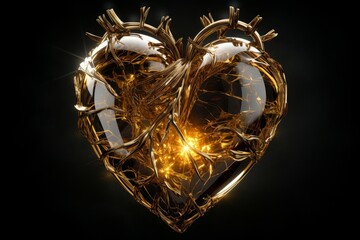 Fototapeta na wymiar Luminous Transparent golden heart. Love romantic. Generate Ai