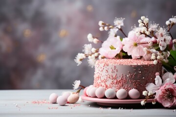 Celebratory Easter cake. Background with selective focus and copy space