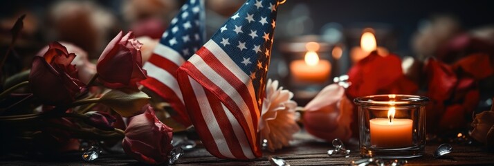 Fototapeta na wymiar Text Memorial Day On American Flag, Background Image, Background For Banner, HD