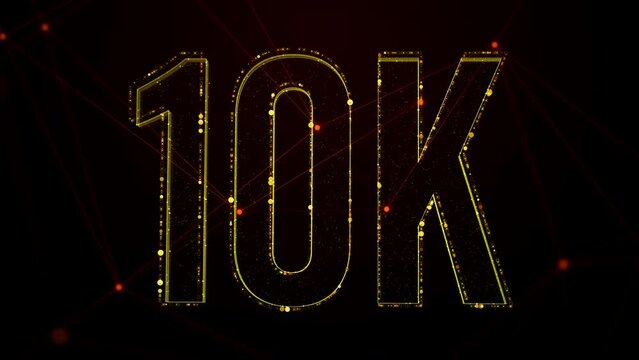Luxury Digital Shiny Golden Glossy Metal Texture 10K Text Reveal Effect 3D Motion View On Connected Lines Dots Dark Red Background