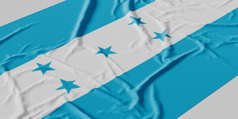 Flag of Honduras. Fabric textured Honduras flag isolated on white background. 3D illustration