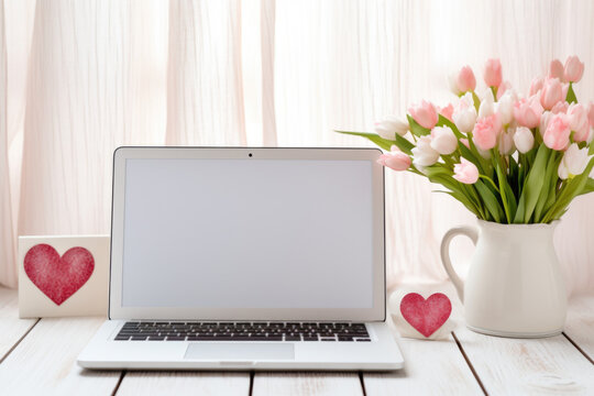 Laptop white screen for text on the table