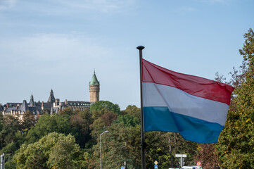 Views of flag of Luxembourg country in Luxembourg or Luxembourg City capital city and one of de facto capitals of European Union