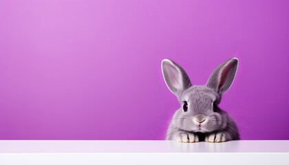 Playful and cute bunny rabbit with fluffy fur on a bright solid color background in studio shot