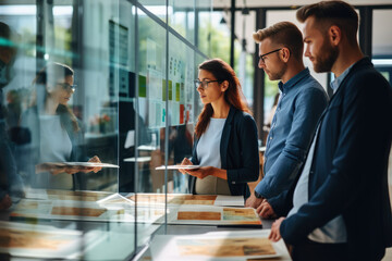 Fototapeta premium Future-Ready Workspace. Young Colleagues Thriving in Technology