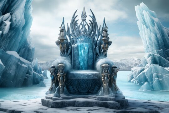 Regal Ice king. Winter snow throne. Generate Ai