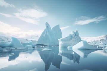 Majestic Ice land with icebergs. Nature landscape. Generate Ai