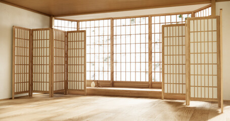 cleaning Interior, wood Empty room and wooden floor room modern style.