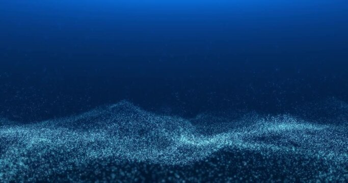 Abstract blue ocean with foamy surface and flying spray. Seamless looping animation.