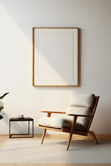 Frame mock up in light minimal retro interior. AI generated