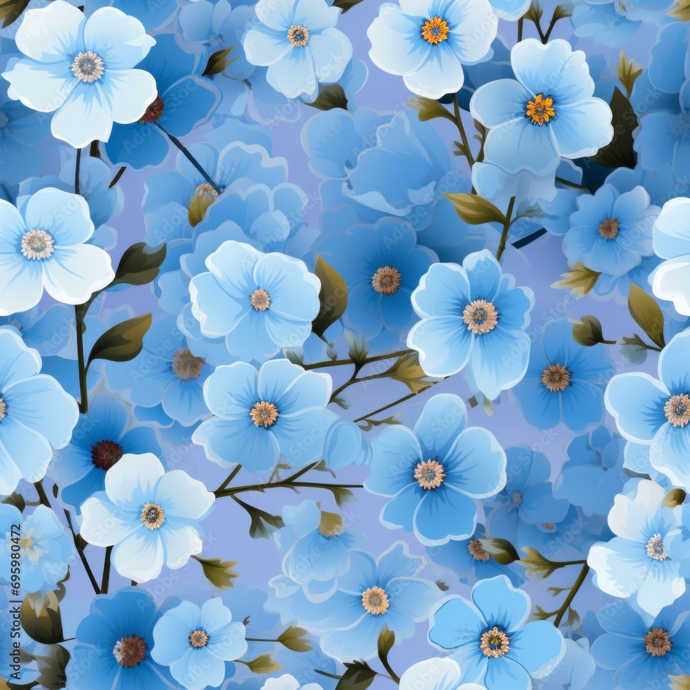 Poster beautiful top view seamless pattern of forget me not flower blooms in a delicate and charming design